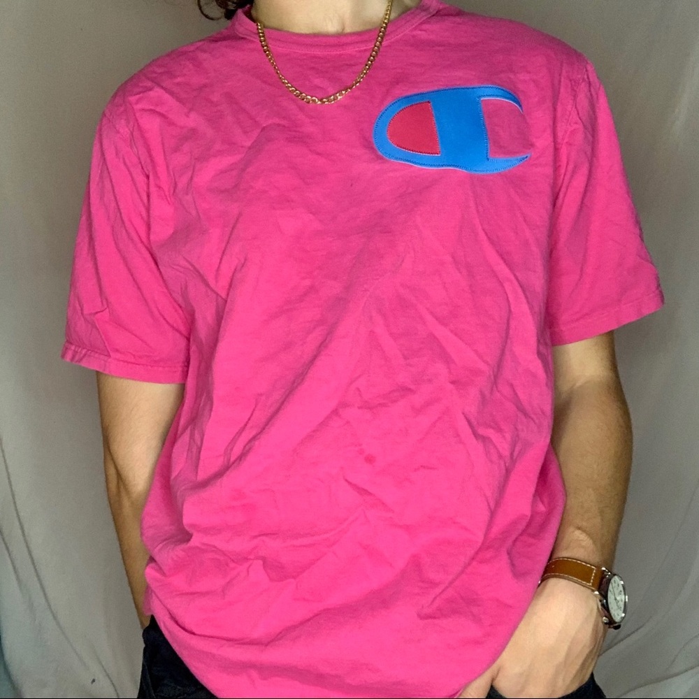 Champion Pink T-Shirt with Blue Logo
